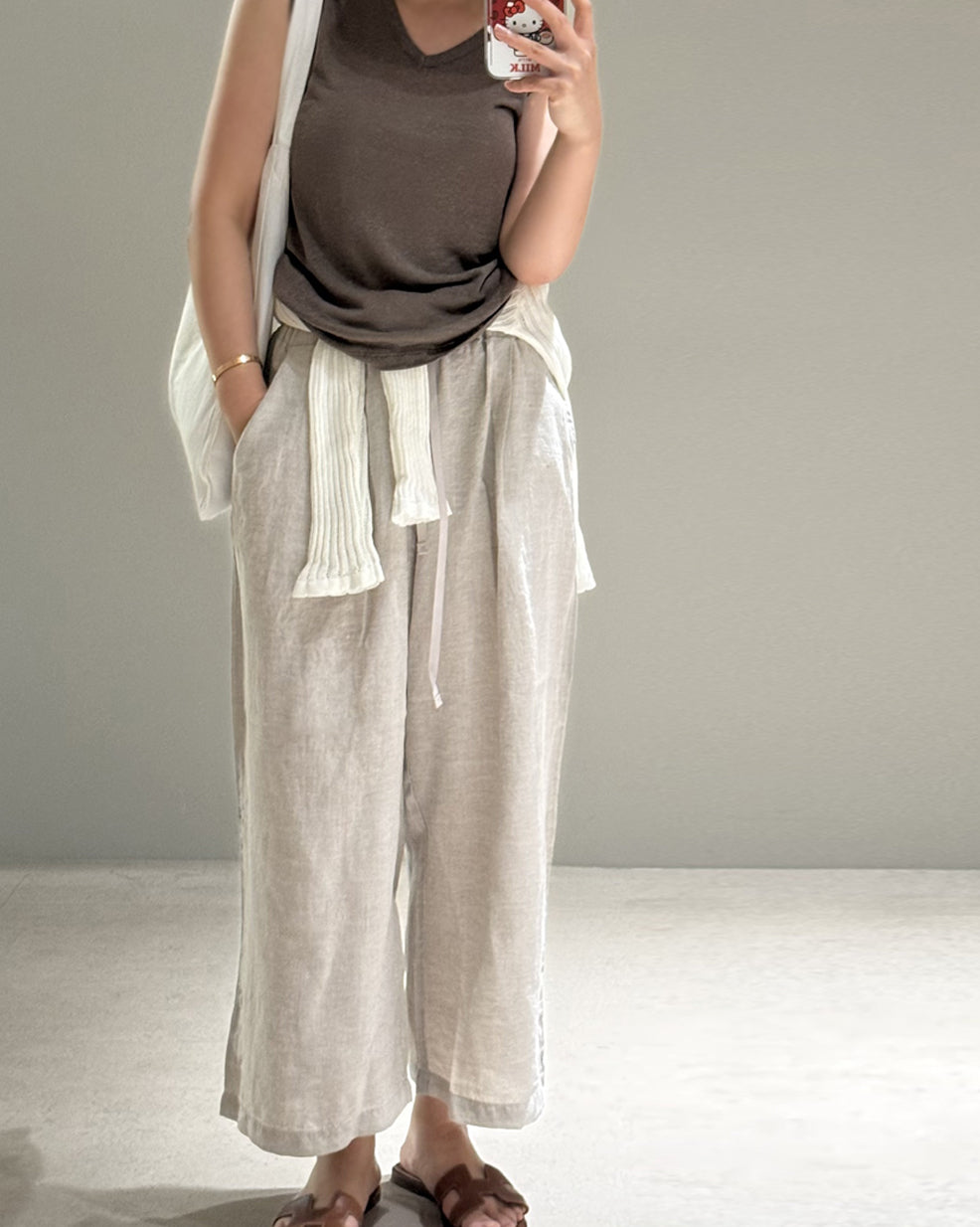 Linen Wide Leg Trousers with Drawstring