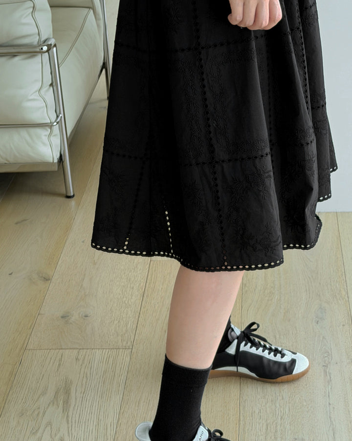 Floral Eyelet Embroidered Midi Skirt