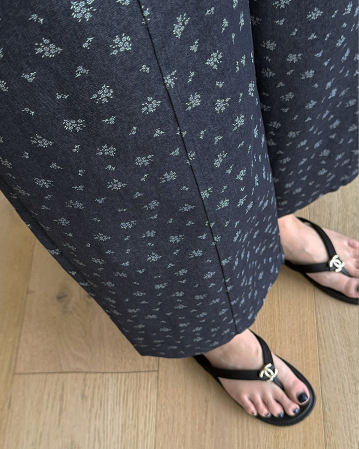 Cotton Blend Ditsy Floral Pintuck Pants