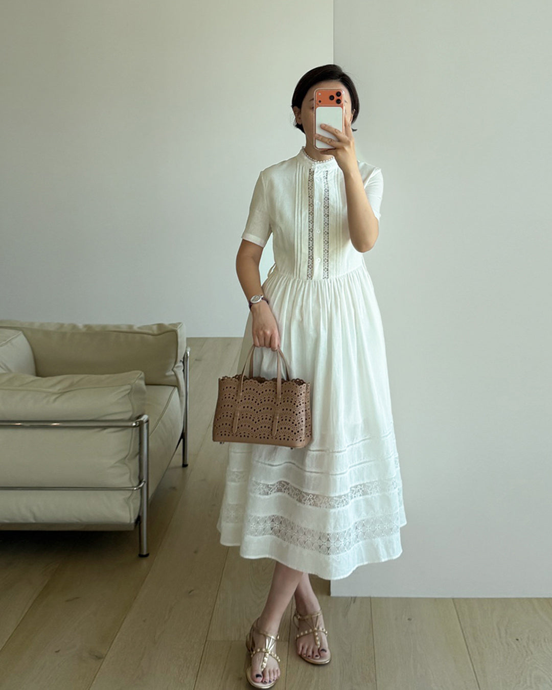Premium 100% Linen Eyelet Embroidered Dress