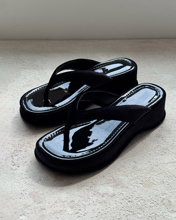 Chunky Platform Thong Sandals with Velvet Straps