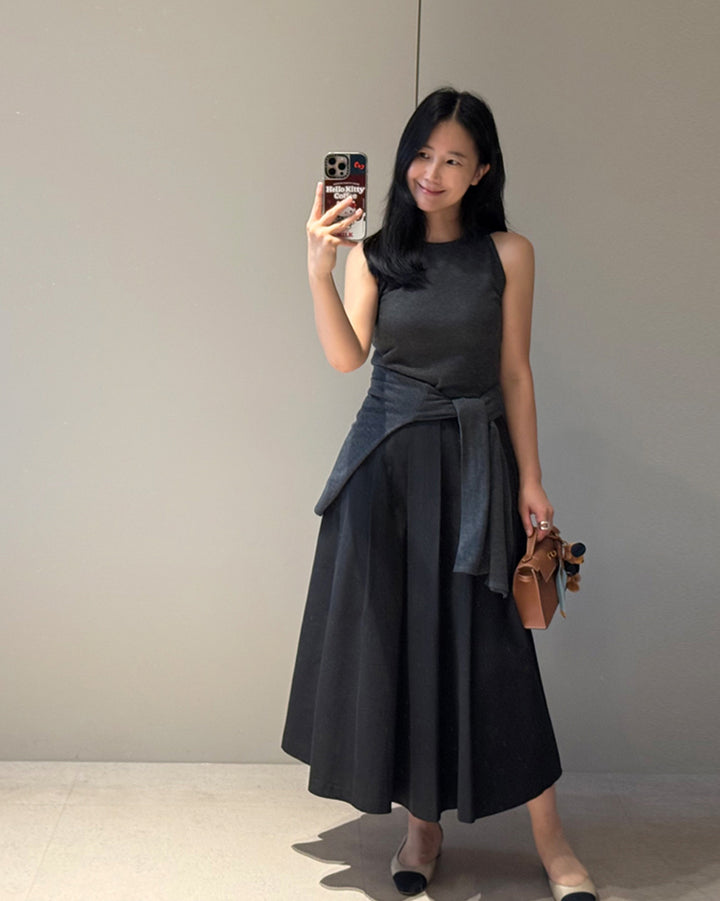 Structured Pleated Midi Skirt