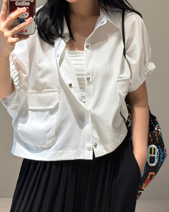 Gathered Short Sleeve Cropped Jacket