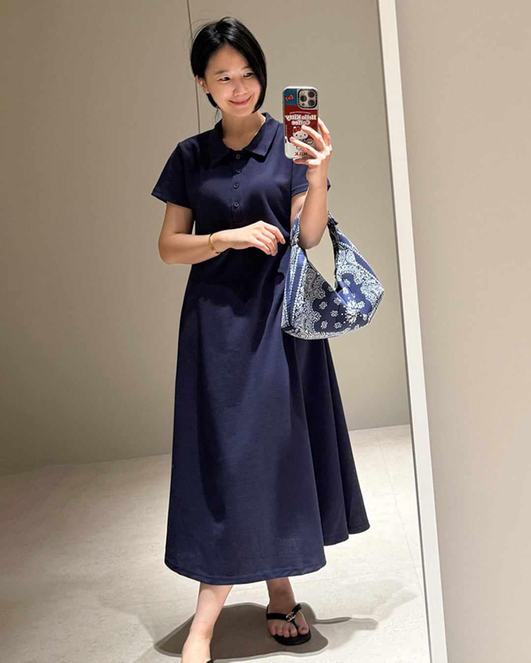 Polo Collar Flared Maxi Dress