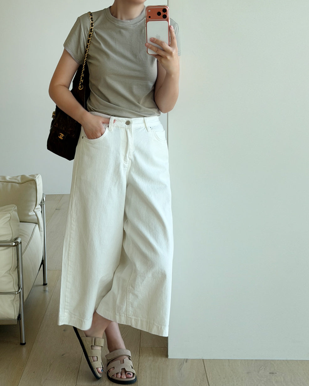 White Cotton Wide-Leg Culottes