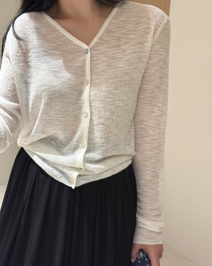 Sheer Knit Long Sleeve V-Neck Cardigan