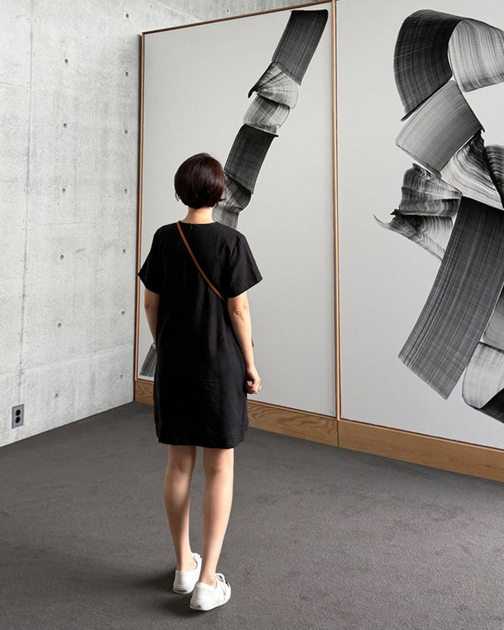 Minimalist Black Linen Pocket Dress