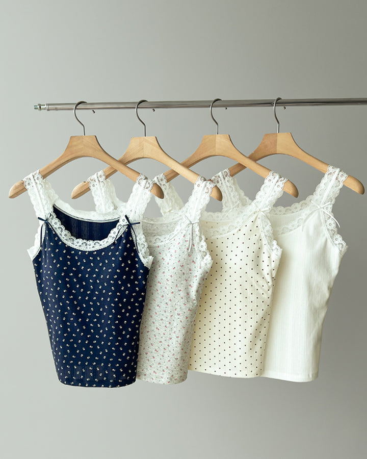 Lace Trim Ribbon Pointelle Cami Top