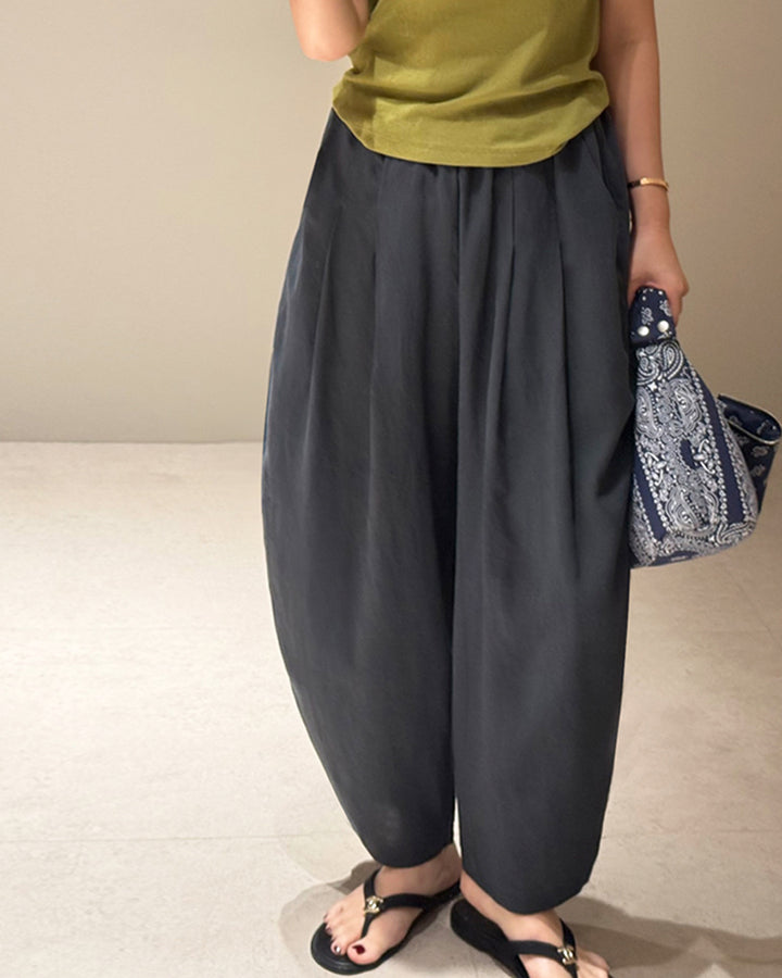 Pleated Linen Blend Baggy Pants