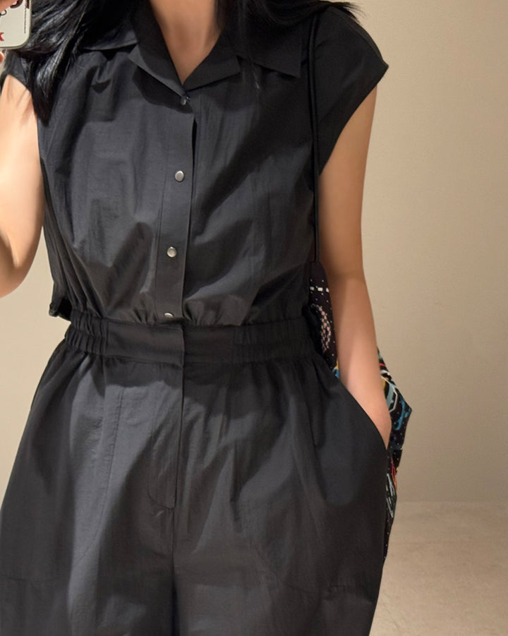 Sleeveless Drawstring Hem Jumpsuit
