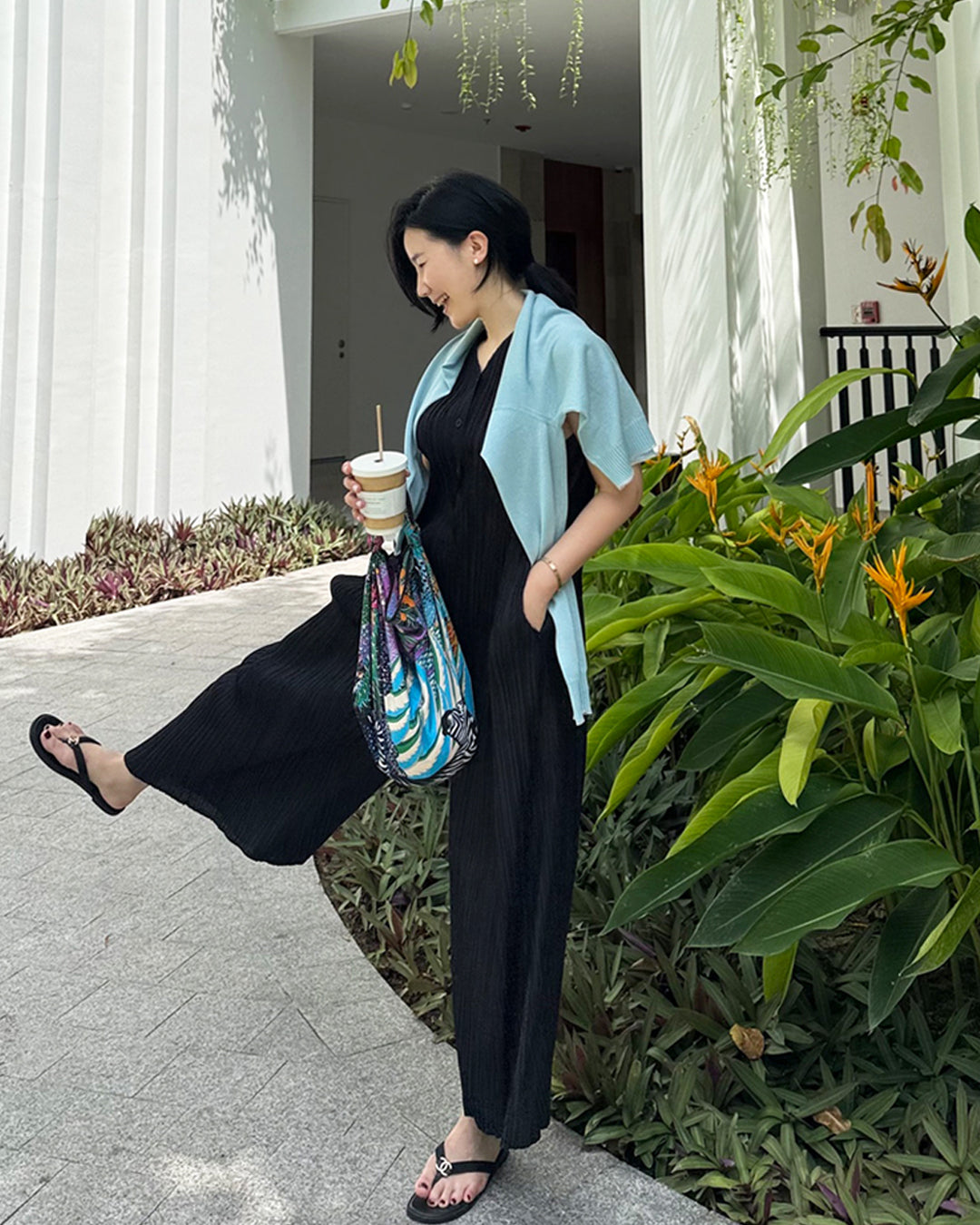Pleated Sleeveless Wide-Leg Jumpsuit