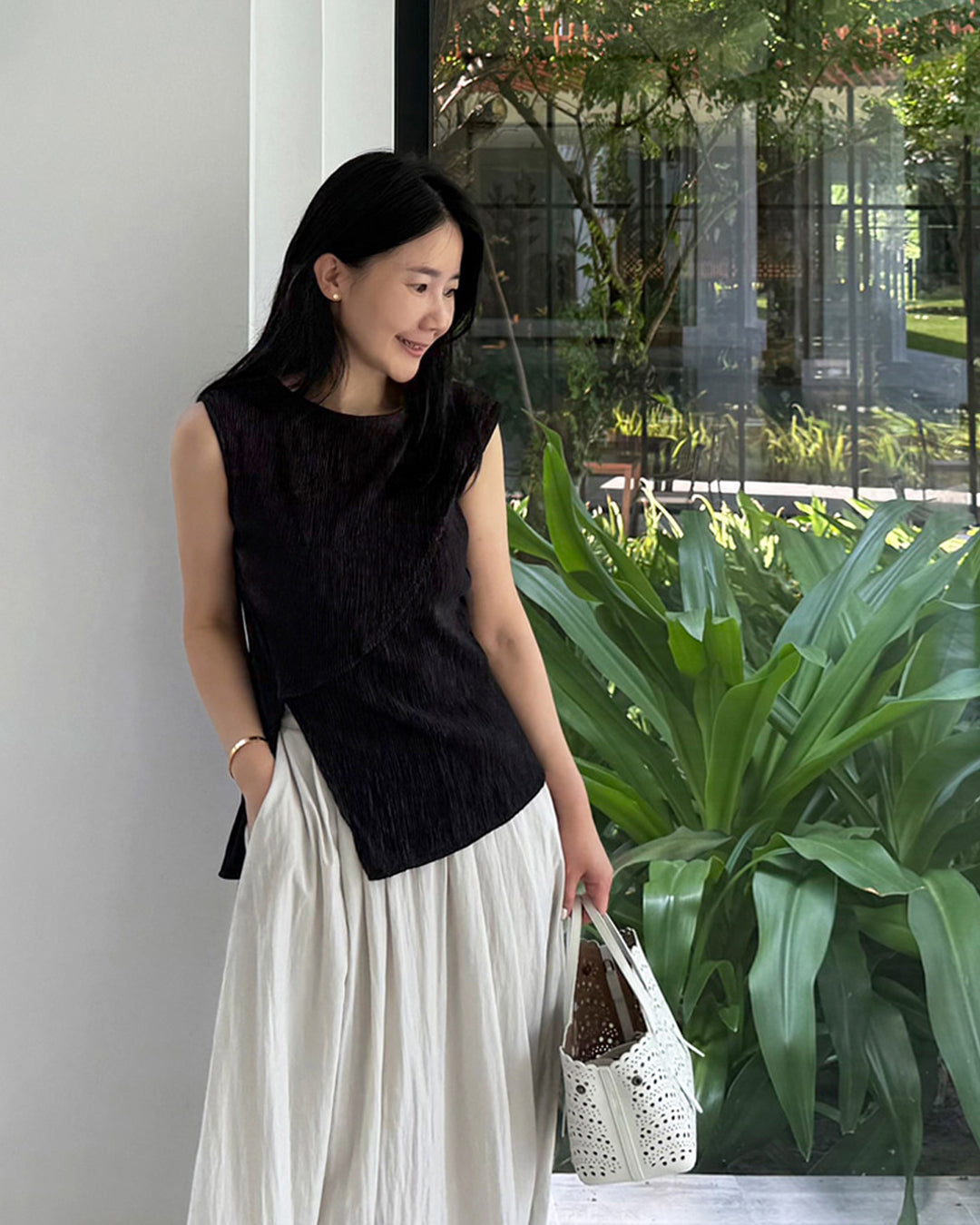 Nylon Crisp A-Line Maxi Skirt