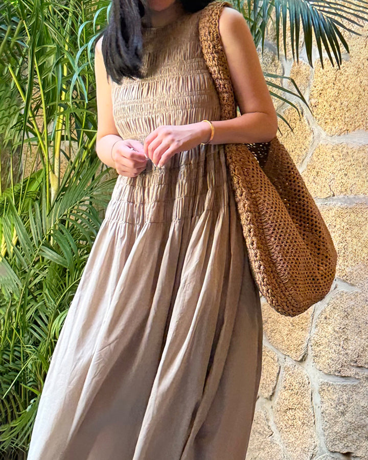 Smocked Cotton Sleeveless Maxi Dress