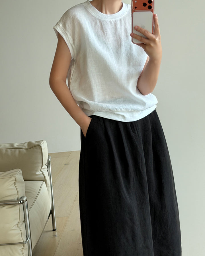 Linen Blend Cap Sleeve Tank Top