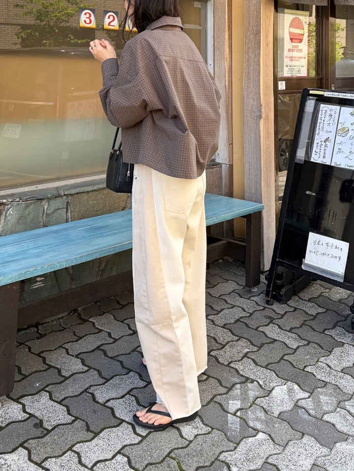 Two-Tone Raw-Hem Barrel Pants