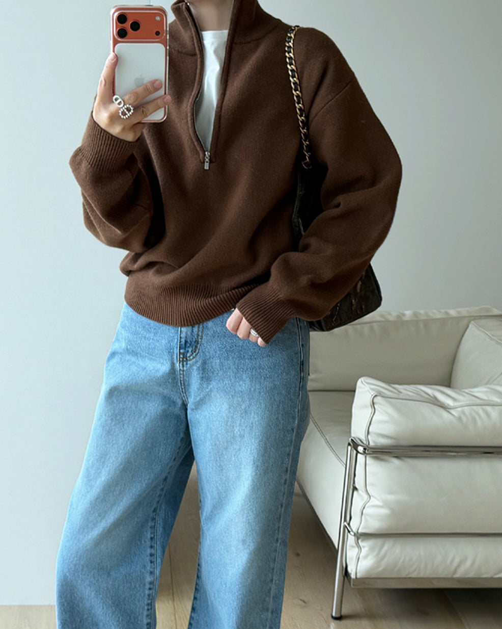 カシミヤ ハーフジップ レイヤリングニット