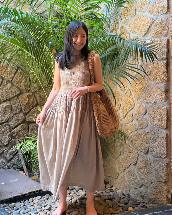 Smocked Cotton Sleeveless Maxi Dress