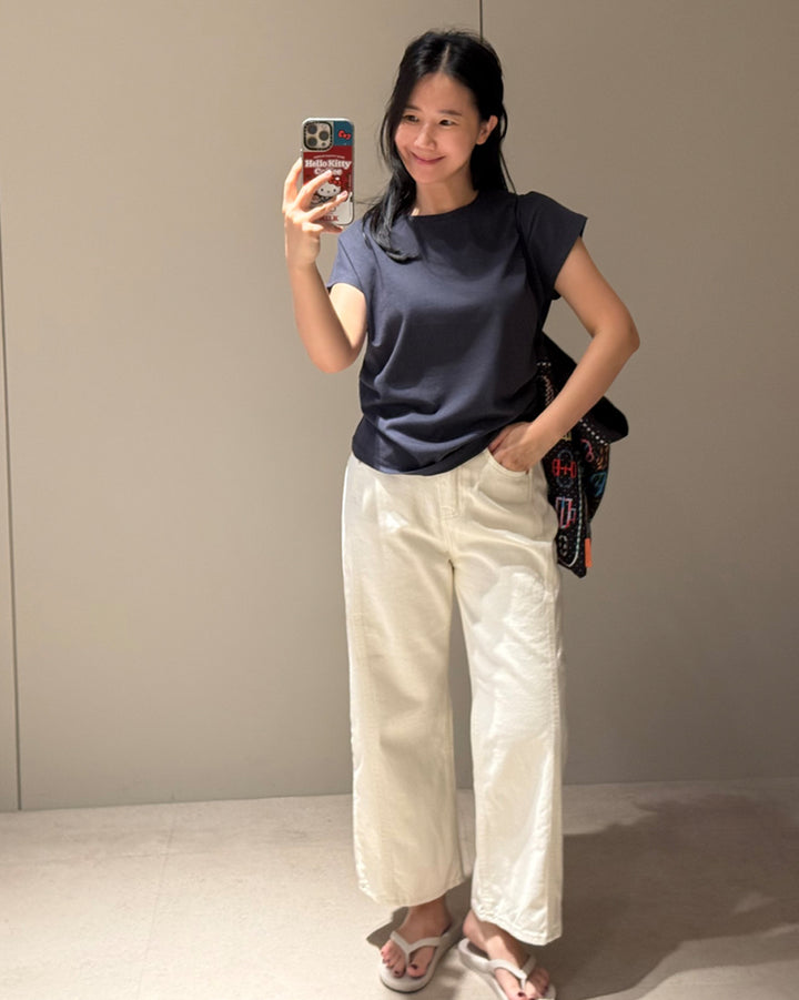 High-Waisted Wide Leg Cream Jeans