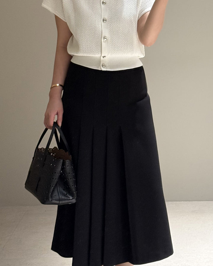 High-Waisted A-Line Pleated Midi Skirt