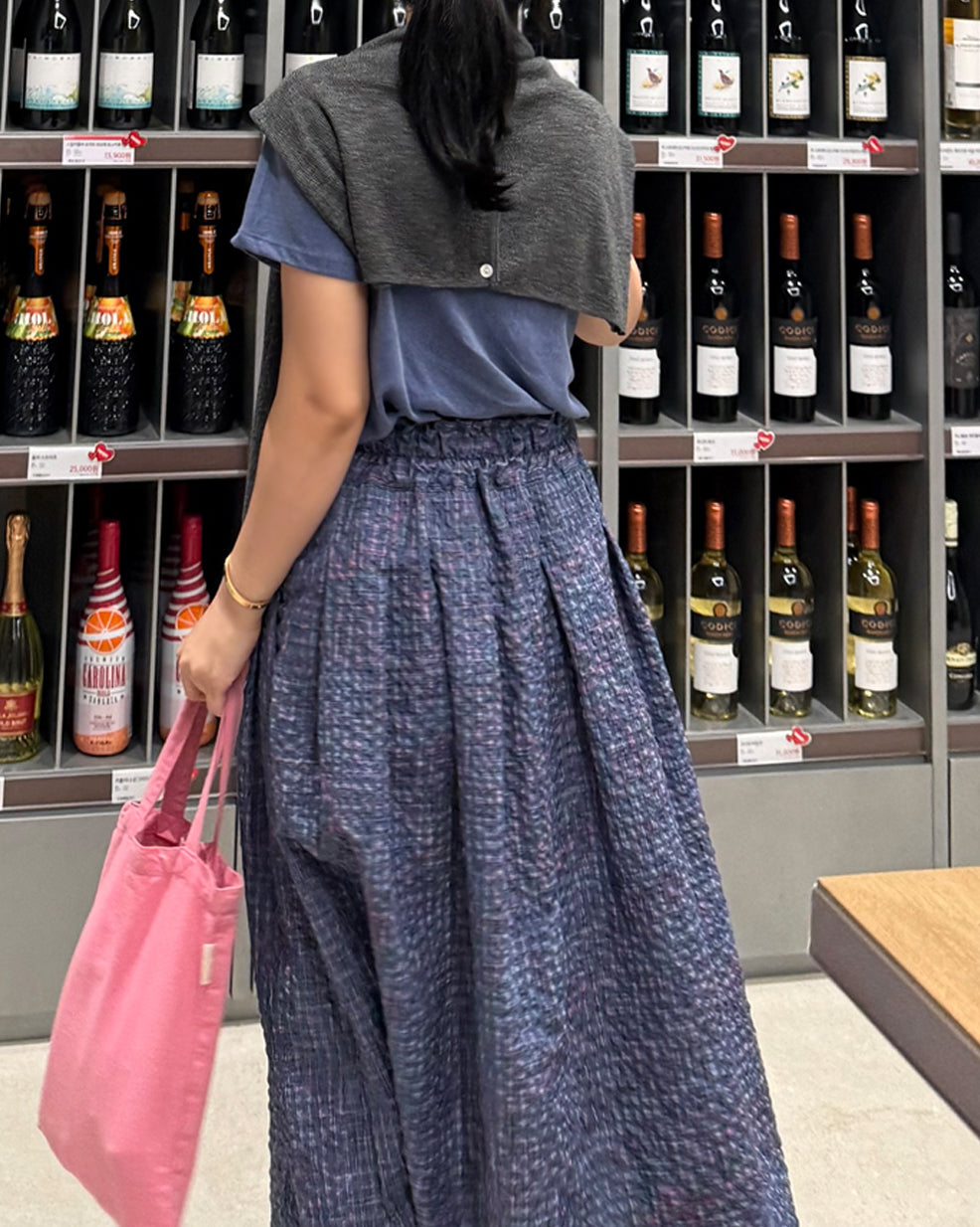 Textured Plaid Pleated Maxi Skirt