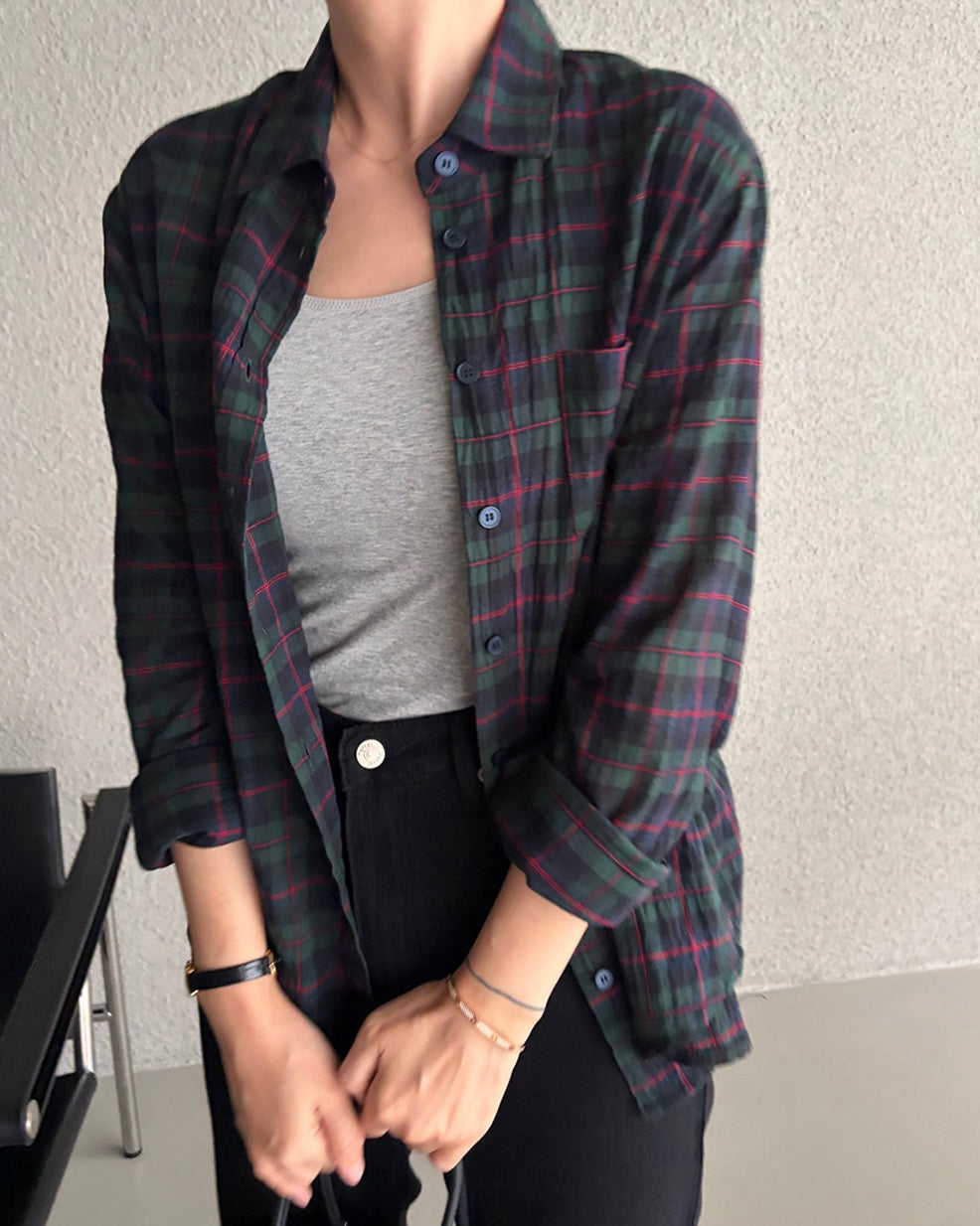 Lightweight Crinkled Plaid Shirt