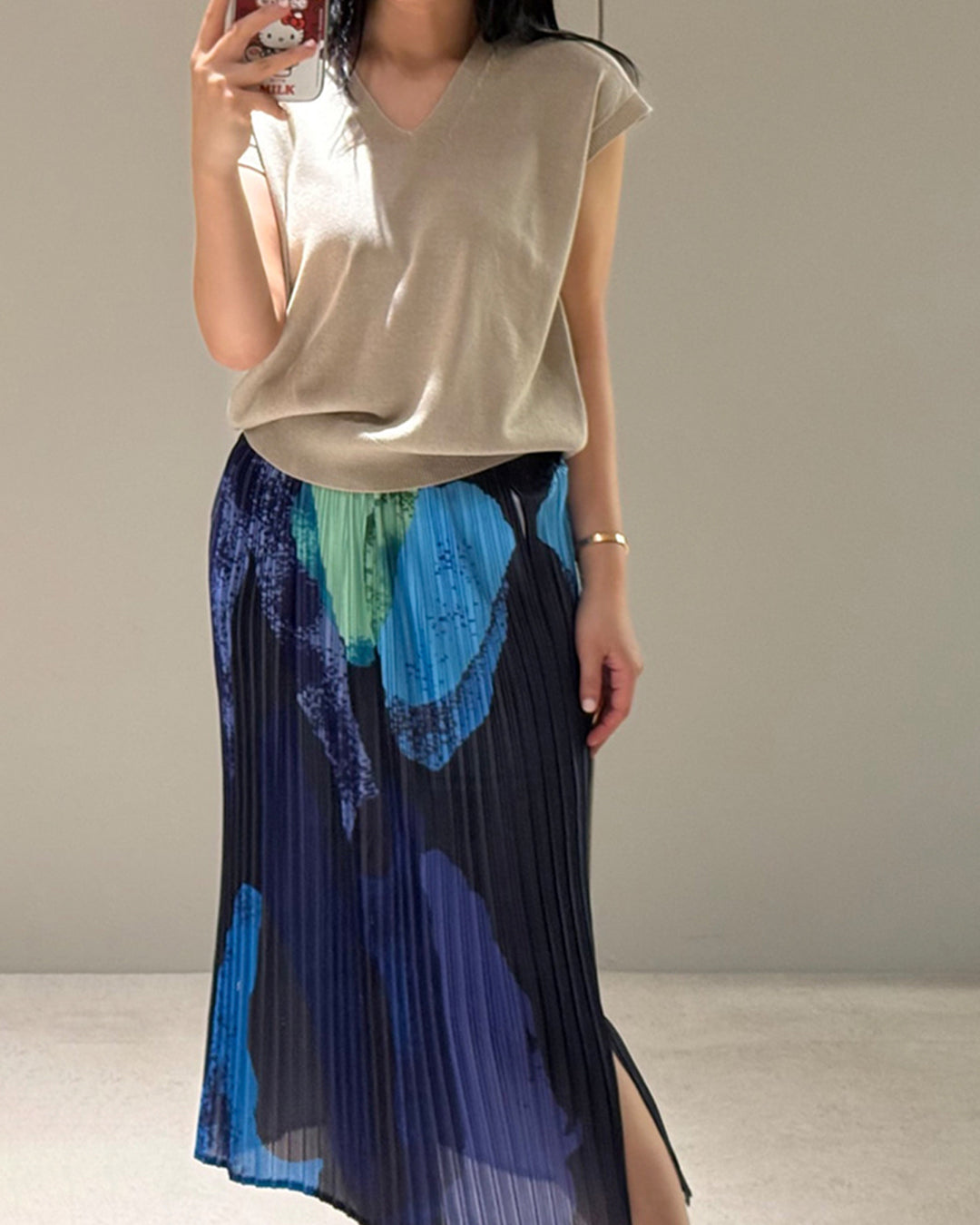 Abstract Pattern Pleated Long Skirt