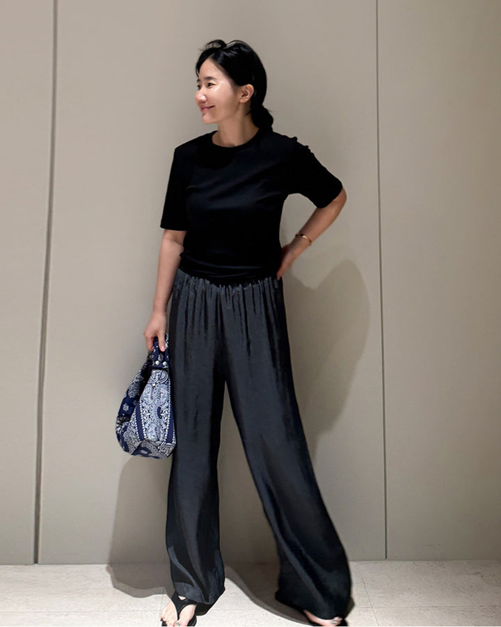 Satin Gloss Rayon Wide Pants
