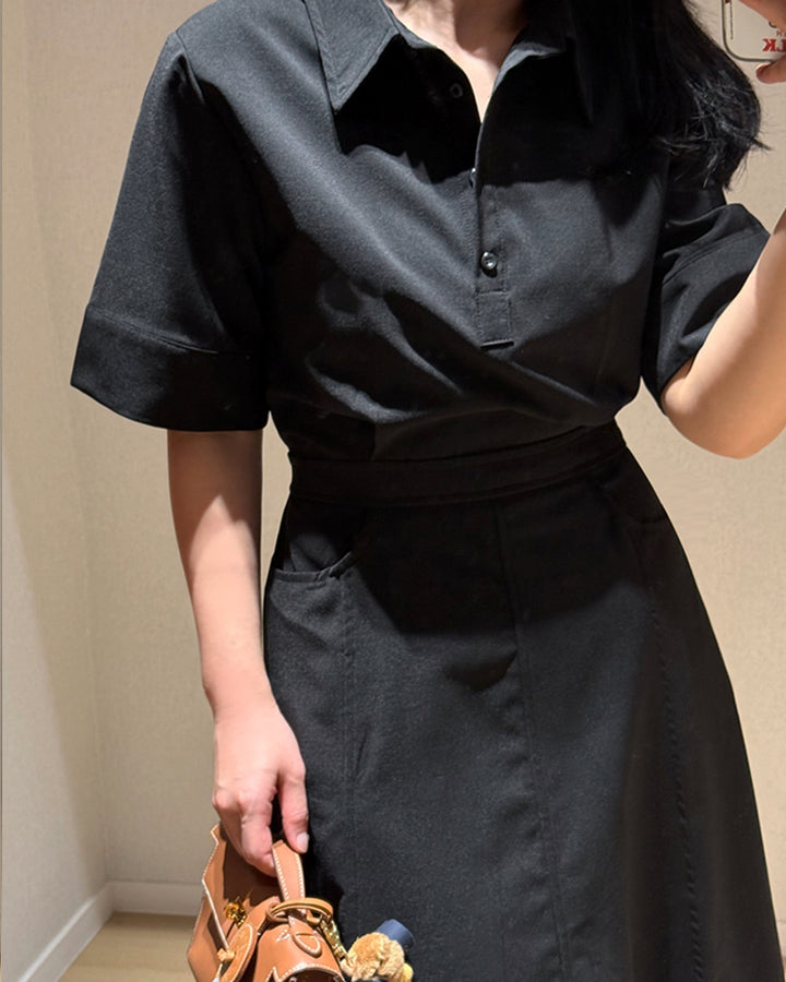 Classic Polo Collar A-Line Midi Dress