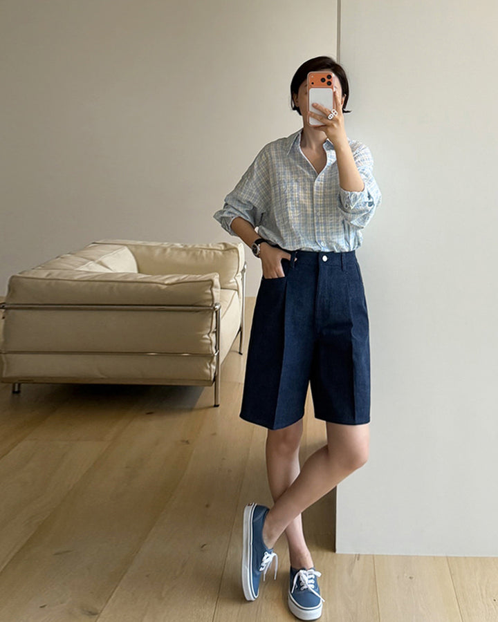 Oversized Pastel Plaid Button-Up Shirt