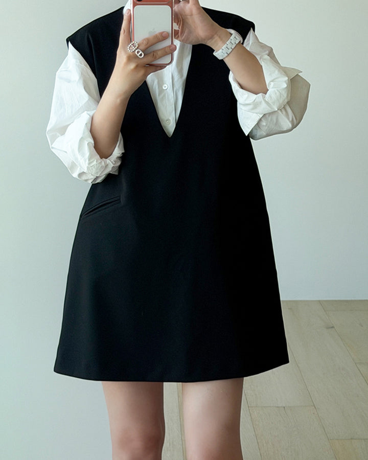 Deep V-Neck Vest Mini Dress