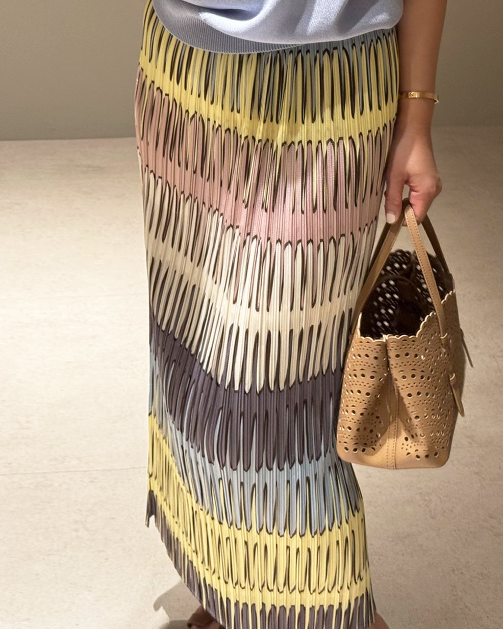 Colorblock Pleated Straight Maxi Skirt