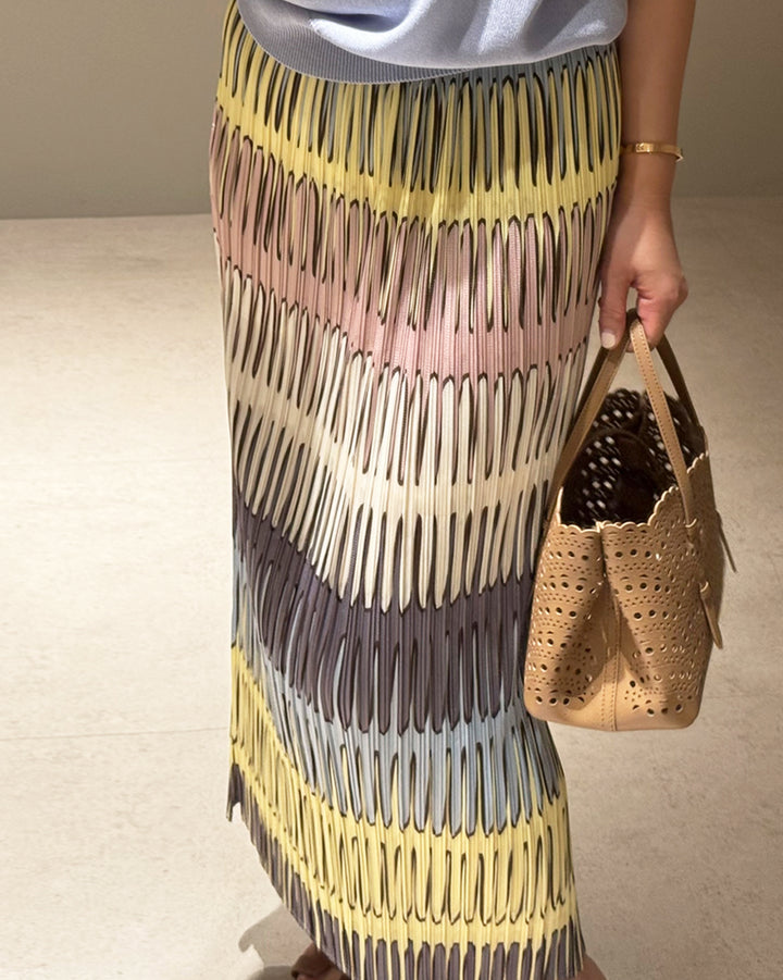Colorblock Pleated Straight Maxi Skirt