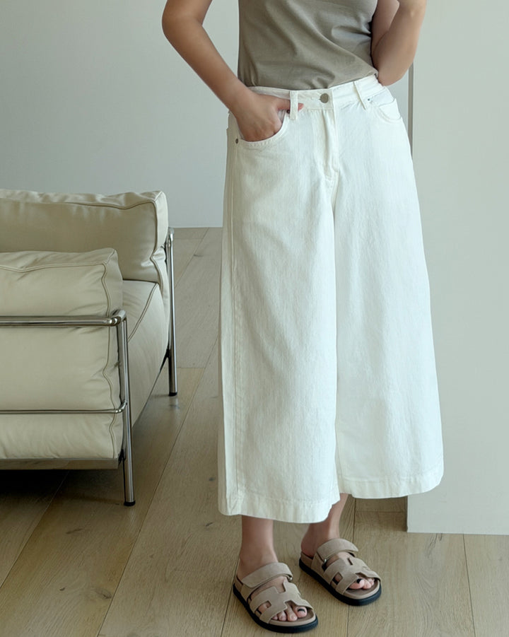 White Cotton Wide-Leg Culottes
