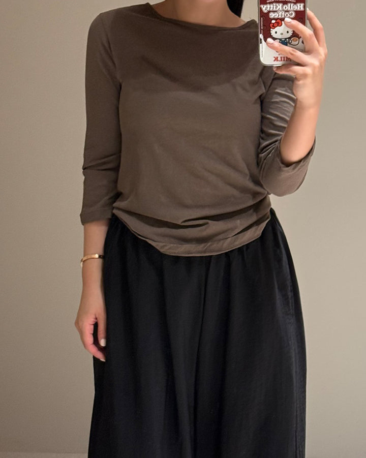 Slub Cotton Boat Neck Sleeve Tee