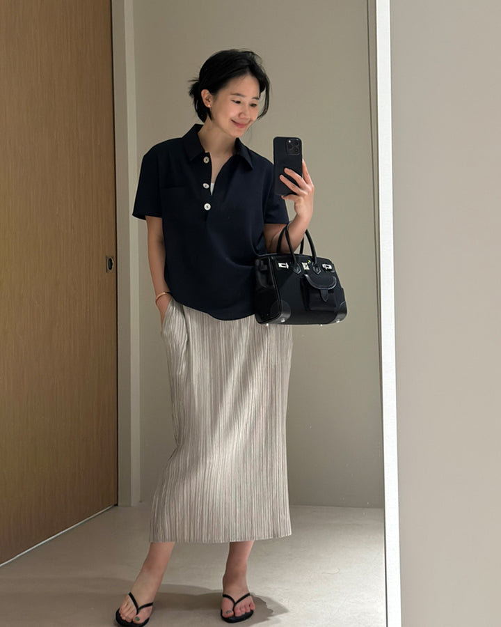 Shimmer Pleated Elastic Maxi Skirt