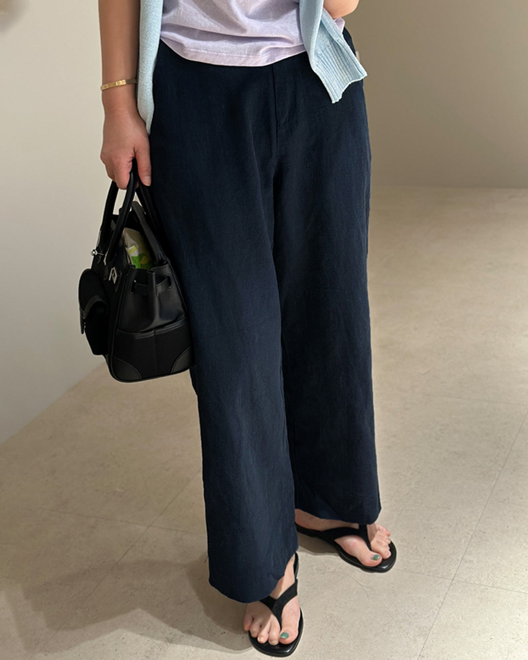 Linen Blend Wide-Leg Trousers