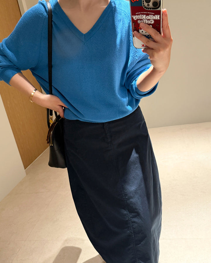 Front Seam Cotton Maxi Skirt