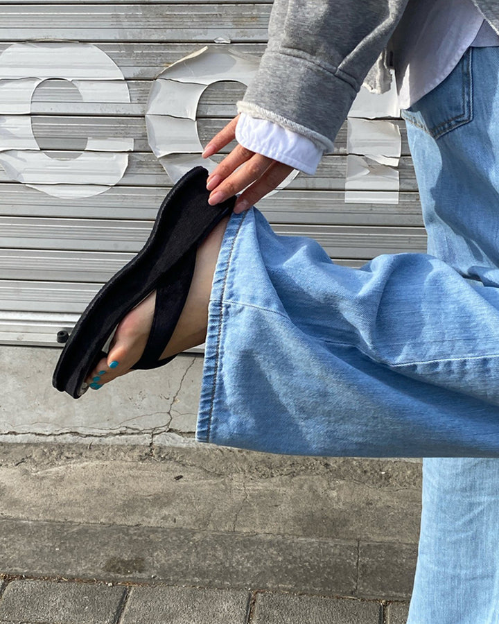 Chunky Platform Thong Sandals with Velvet Straps