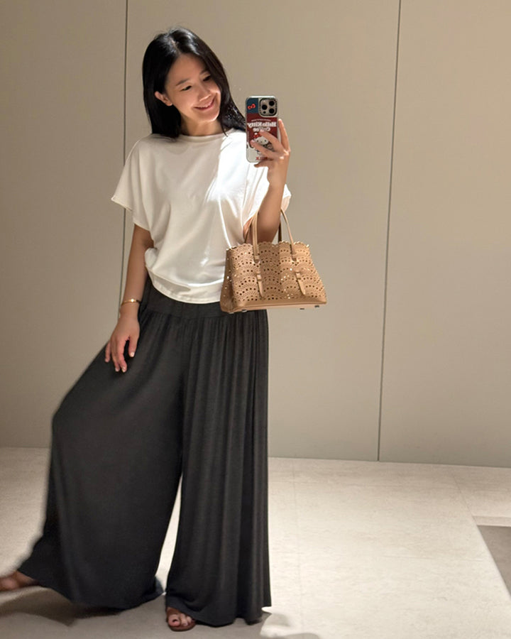 Pleated High-Rise Flowy Wide-Leg Pants