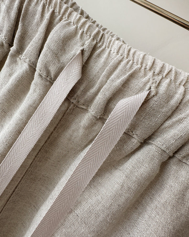 Linen Wide Leg Trousers with Drawstring