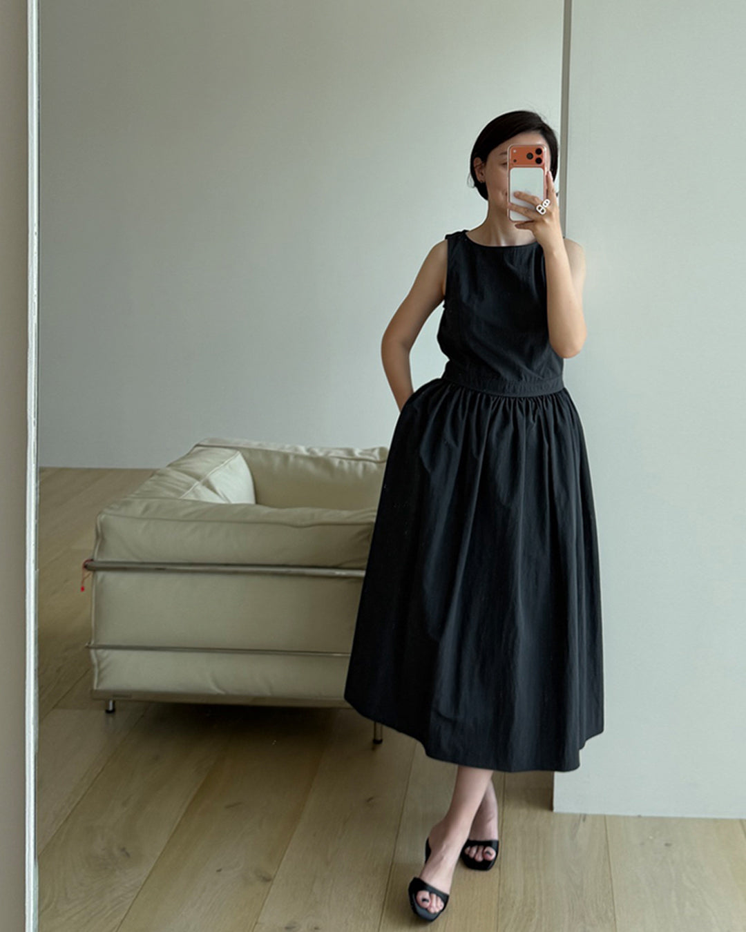 Nylon Sleeveless Flared Dress