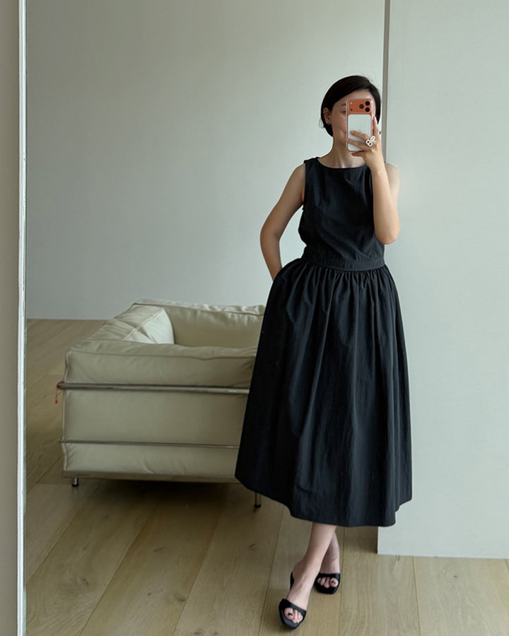 Nylon Sleeveless Flared Dress