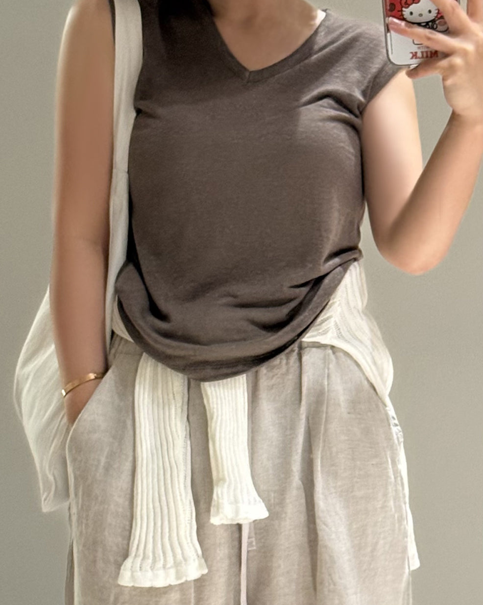 Linen Blend Sleeveless V-Neck Top