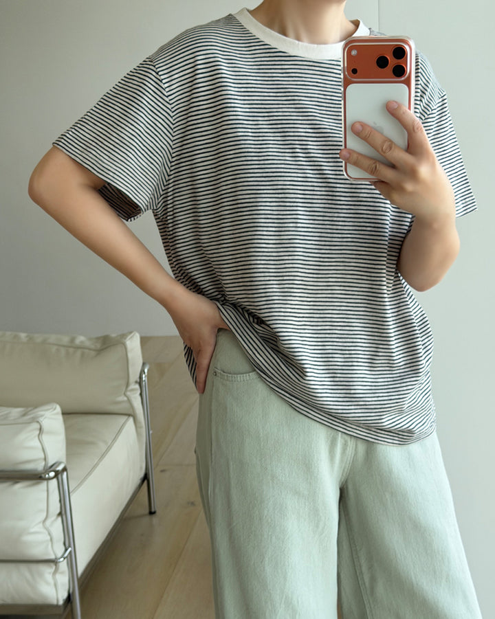 Casual Loose-Fit Striped Tee