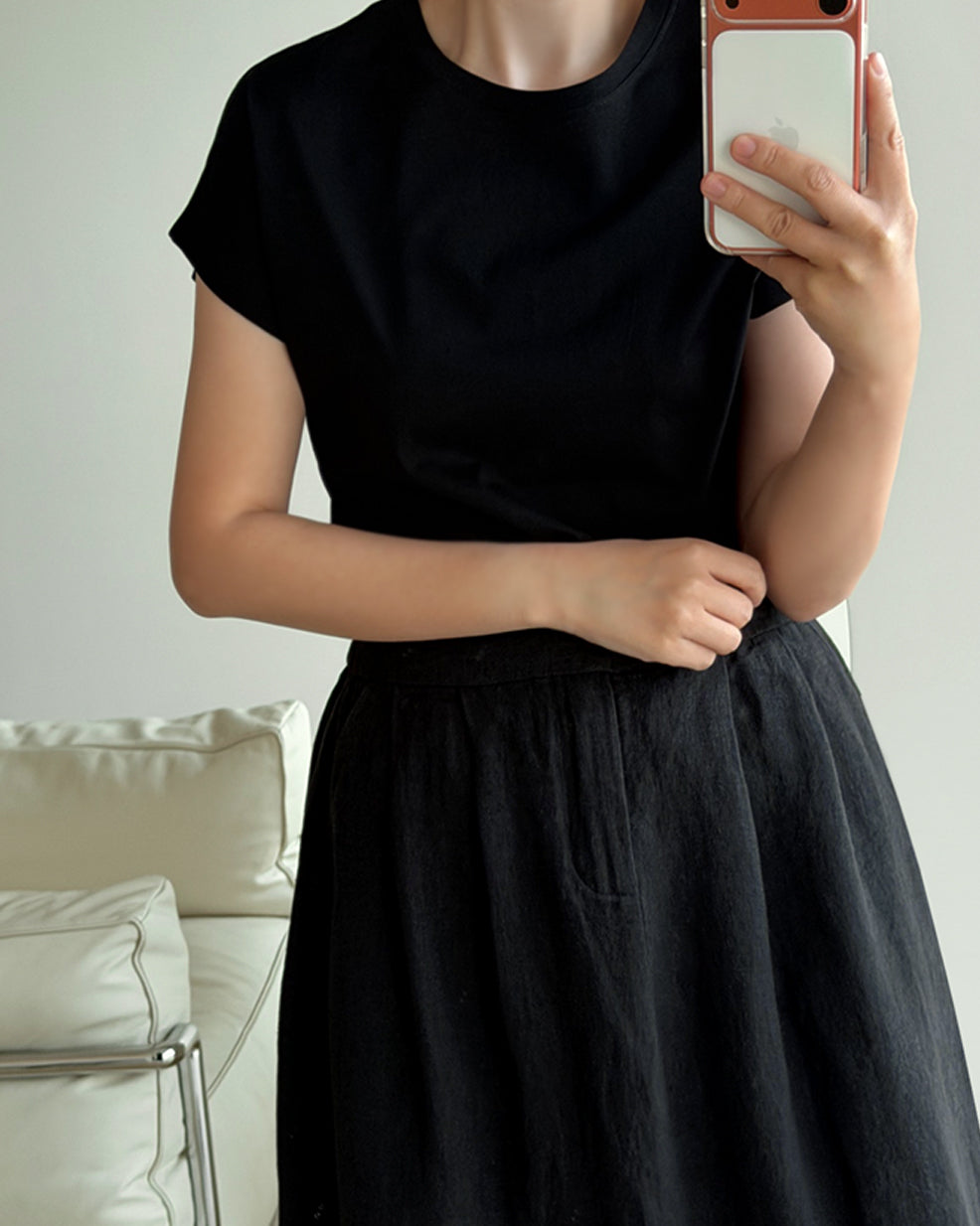 Relaxed Cap-Sleeve Round Neck Tee