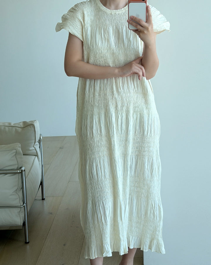 Shirred Wrinkle Tiered Maxi Dress