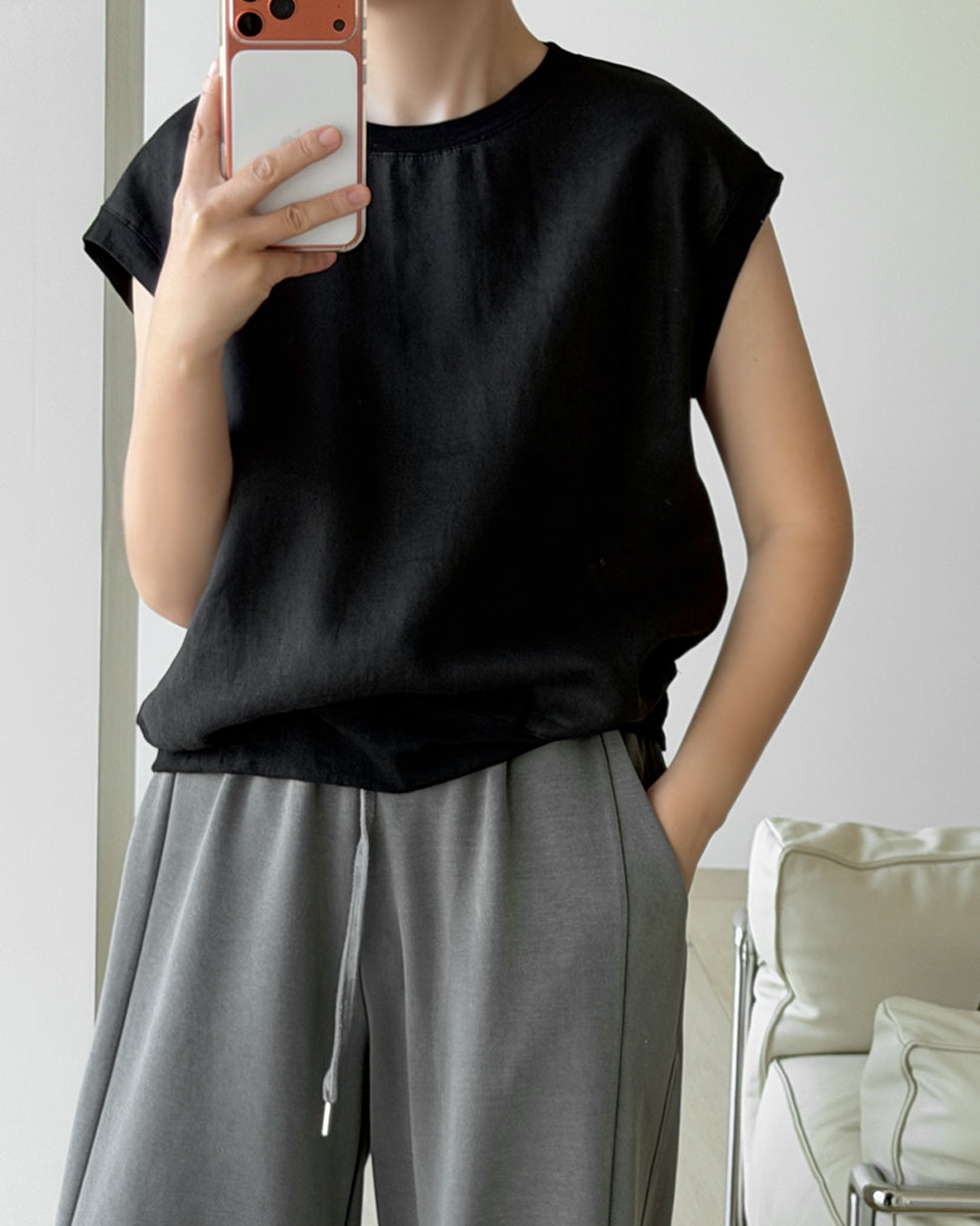Linen Blend Cap Sleeve Tank Top