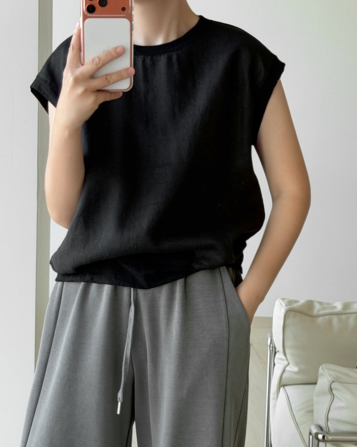 Linen Blend Cap Sleeve Tank Top
