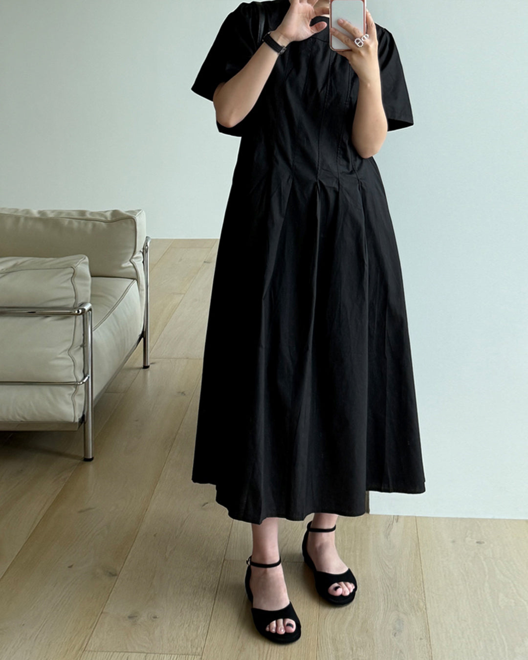 Cotton Pin-Tuck Pleated Maxi Dress