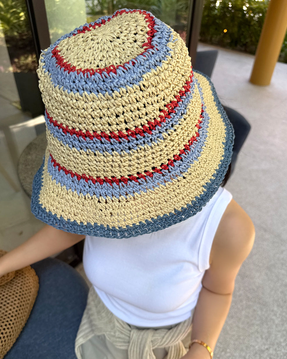 Handcrafted Striped Paper Straw Bucket Hat